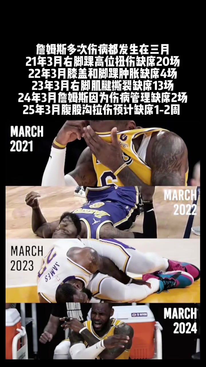 三月對詹姆斯不太友好啊 “基本都是三月受傷”